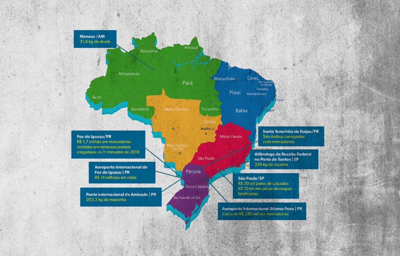 Mais de 16 milhões em mercadorias e cerca de 500 kg de drogas foram interceptadas nesta semana nas fronteiras e aeroportos brasileiros